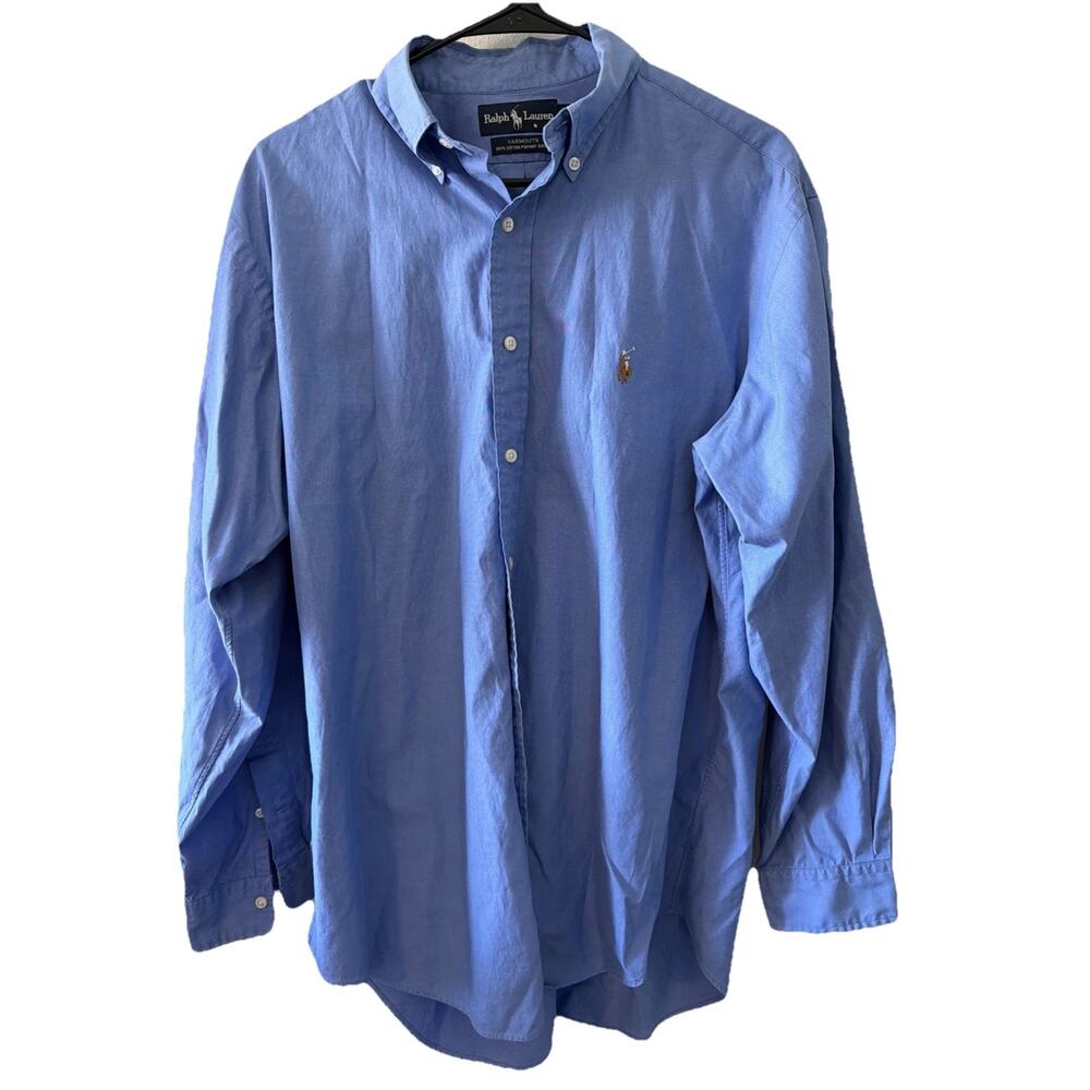 Ralph Lauren Shirt Men 16-34 Blue Button Down Custom Fit Oxford Flesh Pony